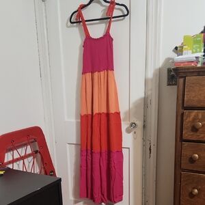 BeBop Vibrant Pink and Orange Maxi Dress